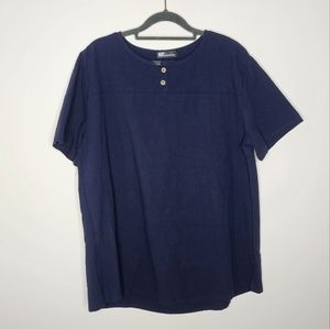 MiniFaceMiniGirl 100% Cotton Short Sleeve Top Lagen Look Size Large Navy Blue